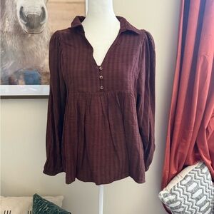 In Bloom Rich Brown Blouse with Button Detail